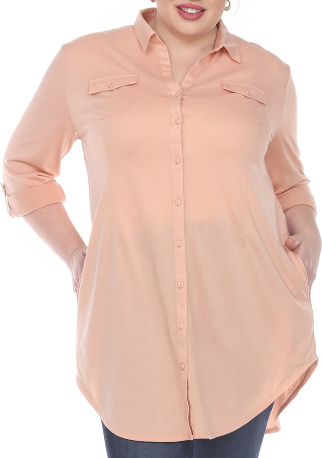White Mark Fashion White Mark Long Button-Down Shirt Dress (Women’s & Women’s Plus)