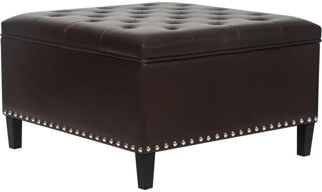 WESTWAY Homebeez Faux Leather Storage Ottoman Bench, Square Coffee Table Footstool Footrest with Wood Legs for Living Room (Brown)