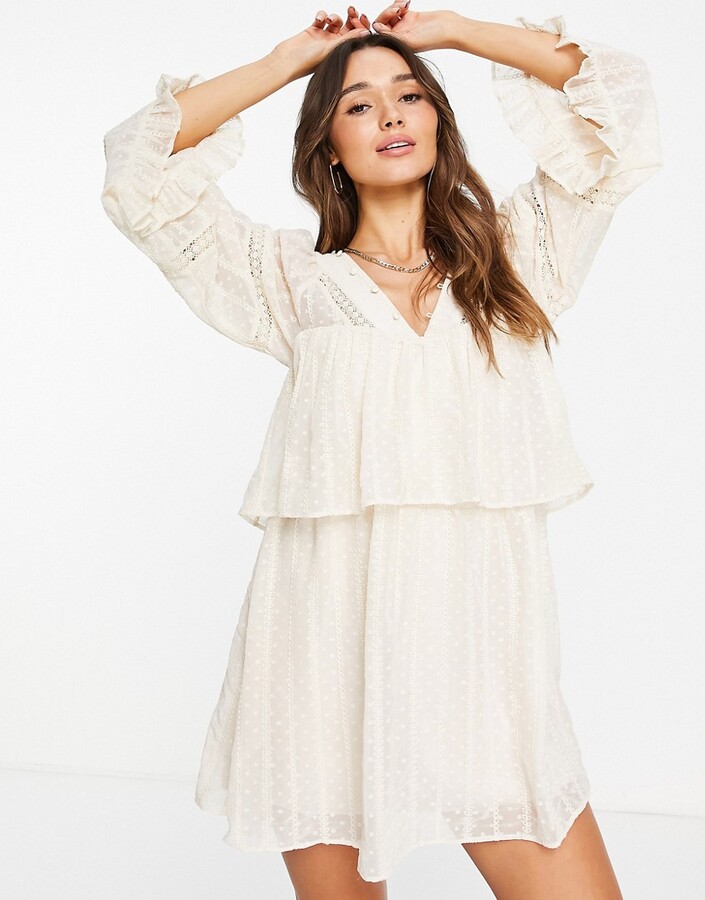 Just Me cami lace tiered midi dress in cream