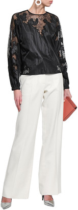 Robert Rodriguez Lace-trimmed Crinkled-satin Blouse