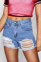 Thumbnail for your product : boohoo Ladder Distressed Denim Mom Shorts
