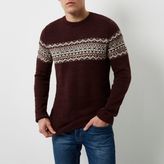 Thumbnail for your product : River Island Mens Burgundy fairisle knit jumper
