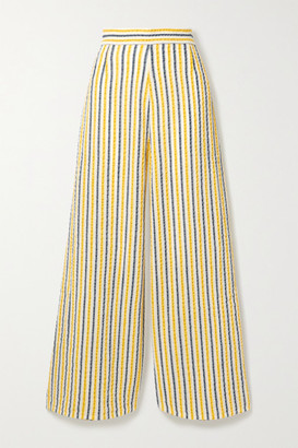 Three Graces London Filippa Striped Cotton And Linen-blend Gauze Wide-leg Pants - Yellow