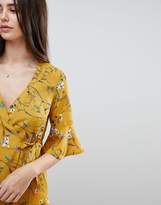 Thumbnail for your product : Girls On Film Floral Wrap Dress With Fluted Sleeve