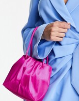 Thumbnail for your product : ASOS DESIGN ruched satin clutch bag with detachable crossbody strap in bright pink