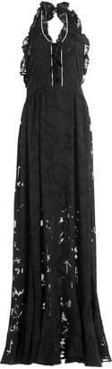 Preen by Thornton Bregazzi Floor Length Ruffled Dress with Crystal Embellishment