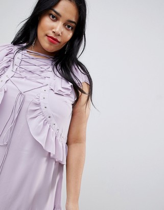 ASOS CURVE Swing Tea mini dress with Lace Up & Eyelet Detail