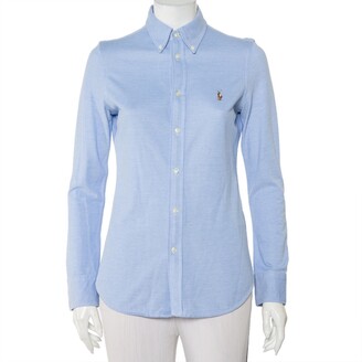Ralph Lauren Blue Cotton Knit Oxford Button Down Shirt M - ShopStyle