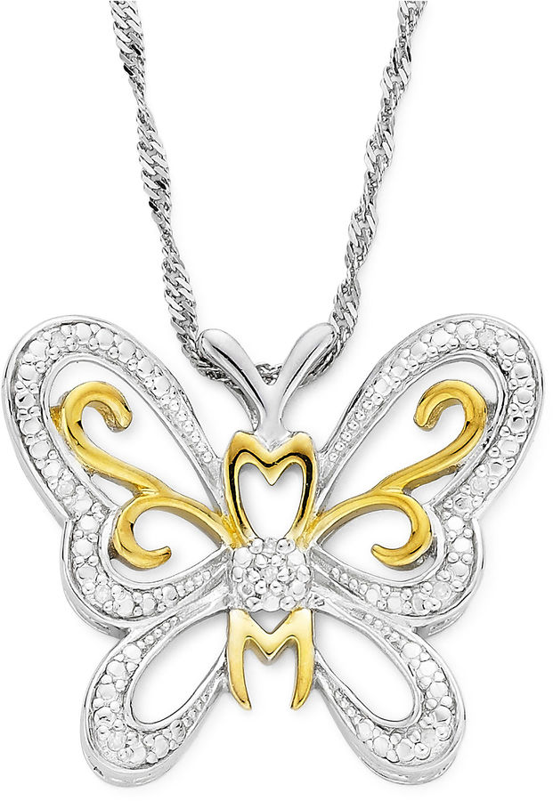 JCPenney FINE JEWELRY DiamondAccent Mom TwoTone Butterfly Pendant Necklace ShopStyle Women's