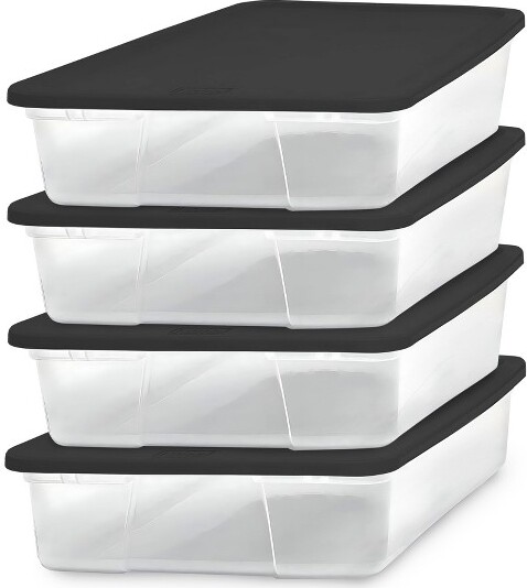 HomzSnaplockMultipurpose28QuartClearStackableStorageContainerBinswithTightSealLidsforIndoorHomeOrganization(4Pack)
