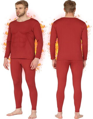  Mens Thermal Underwear Set, Winter Ski Gear Fleece Lined Long  Johns Base Layer Warm Top & Bottom For Skiing