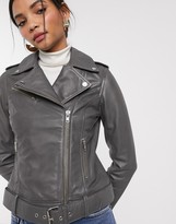 Thumbnail for your product : Barneys New York Barney's Originals coloured leather biker jacket in grey