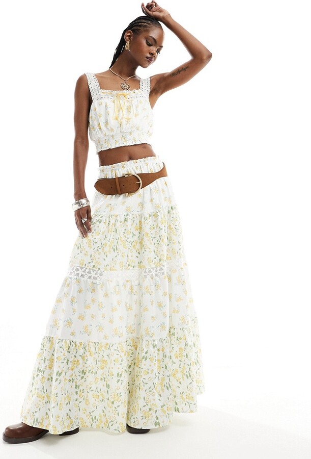 Kiss The Sky yellow floral prairie maxi skirt co ShopStyle