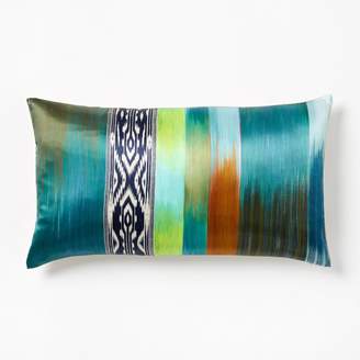 west elm Blurred Ikat Stripe Silk Pillow Cover - Blue Teal