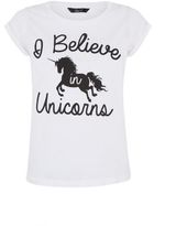 Thumbnail for your product : New Look Teens White I Believe In Unicorns T-Shirt