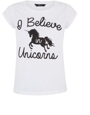 New Look Teens White I Believe In Unicorns T-Shirt