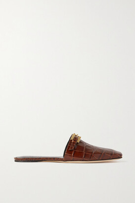 Bzees BY FAR - Rado Buckled Croc-effect Leather Slippers - Dark brown
