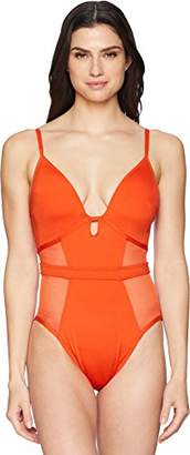 Kenneth Cole New York Women's V-Neck Push up Mesh One Piece Swimsuit