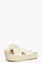 Thumbnail for your product : boohoo Amy Flatform Espadrille Cross Faux Fur Slider