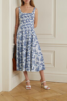 Thumbnail for your product : STAUD Wells Pleated Printed Stretch-cotton Poplin Midi Dress - Blue