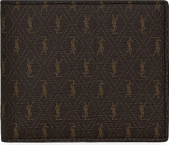 Saint Laurent - Men - Leather-trimmed Monogrammed Coated-canvas Billfold Wallet Brown