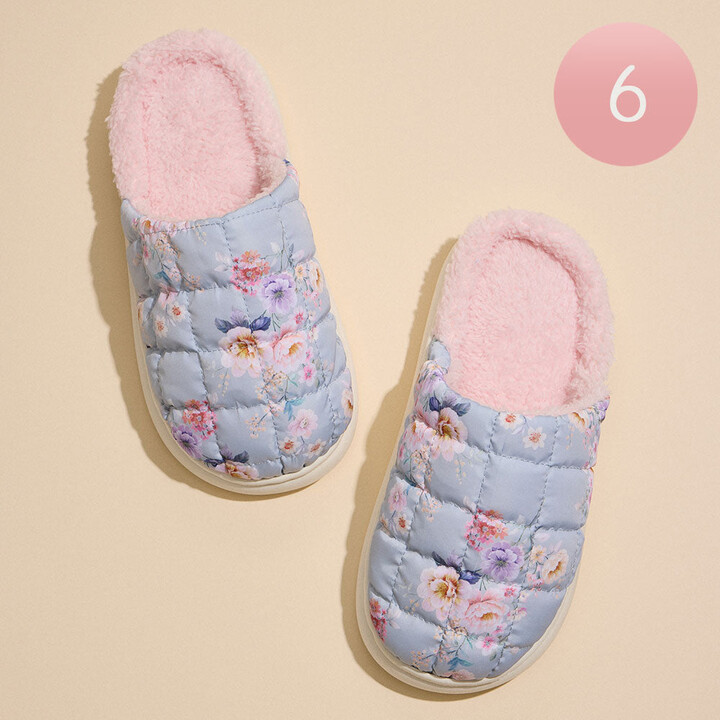 FASHNZFAB 6Pairs - Floral Patterned Quilted Upper With Padded Sole Indoor Slippers - Mint