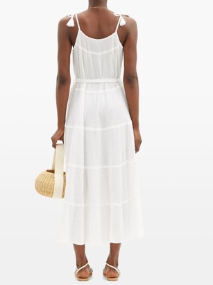 Melissa Odabash Tasselled-strap Belted Crinkle-cotton Dress - White