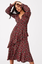 Thumbnail for your product : Outrageous Fortune Harmony Red Ditsy Floral-Print Frill Midi Dress