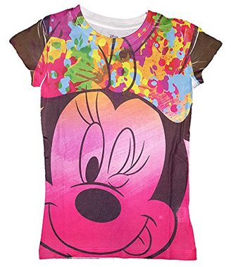 Disney Girls Minnie Mouse Big Face Sublimated Fashion T Shirt - Multicolored (Medium)