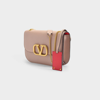 Valentino Vlock Small Chain Shoulder Bag In Cinnamon Pink And Red Calfskin