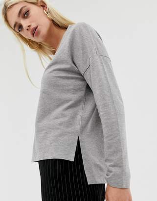 Noisy May deep v-neck sweatshirt in gray