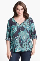 Thumbnail for your product : Lucky Brand 'Kashmere' Paisley Peasant Top (Plus Size)