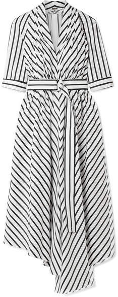 Adam Lippes Asymmetric Pleated Striped Cotton-poplin Midi Dress - White ...