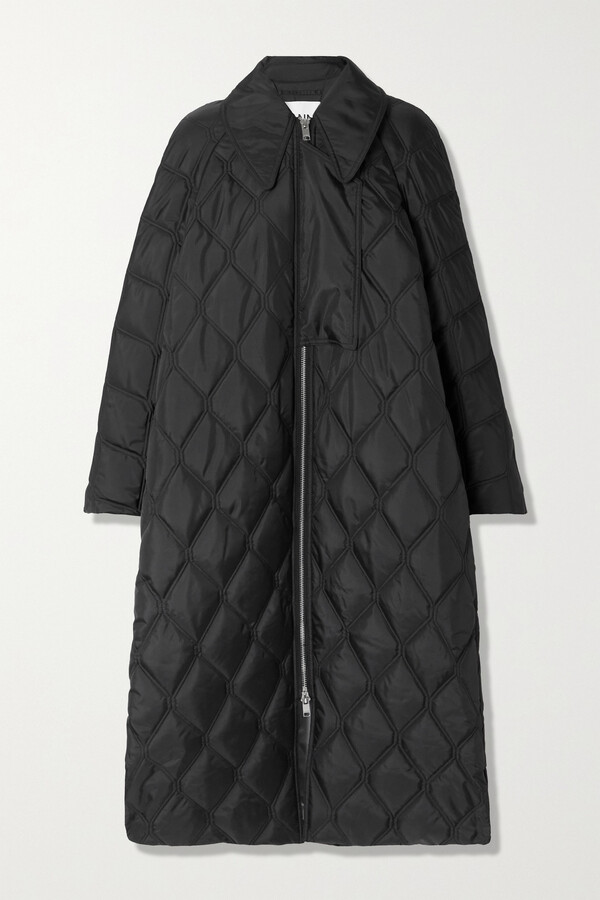Ganni Quilted Recycled Ripstop Maxi Coat - Black - ShopStyle