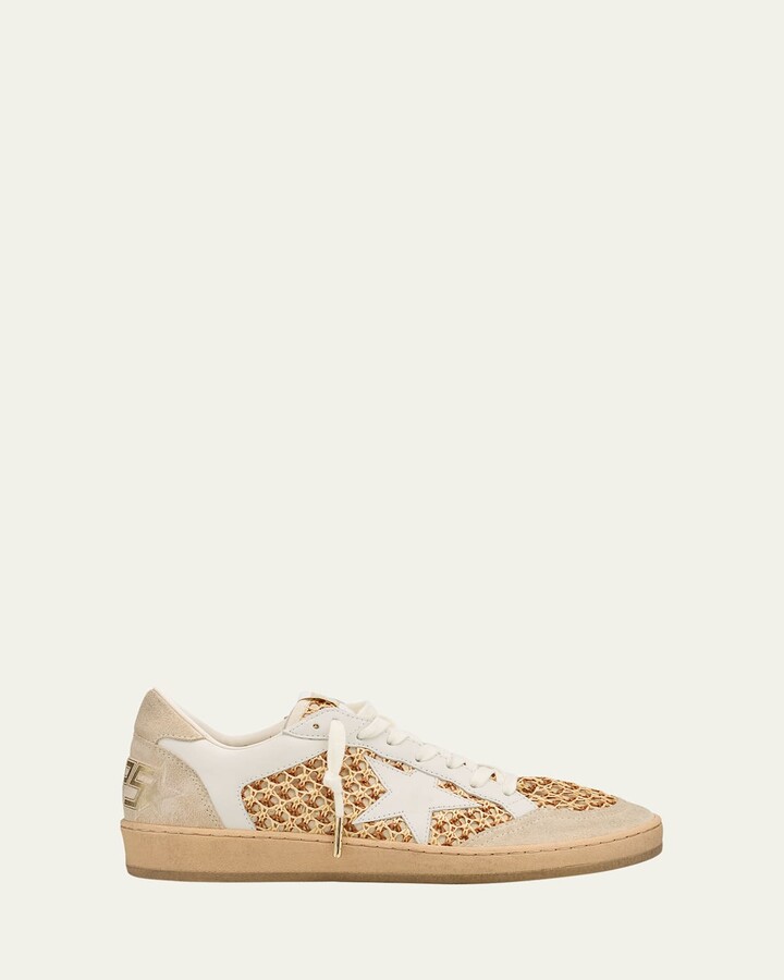 Golden Goose Ballstar Raffia Net Leather Low-Top Sneakers