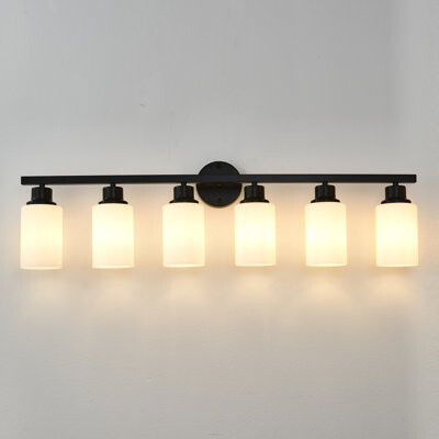 Orren Ellis 6-Light Wall Lamps with White Glass Shades Sconce Lighting for Bedroom Living Room