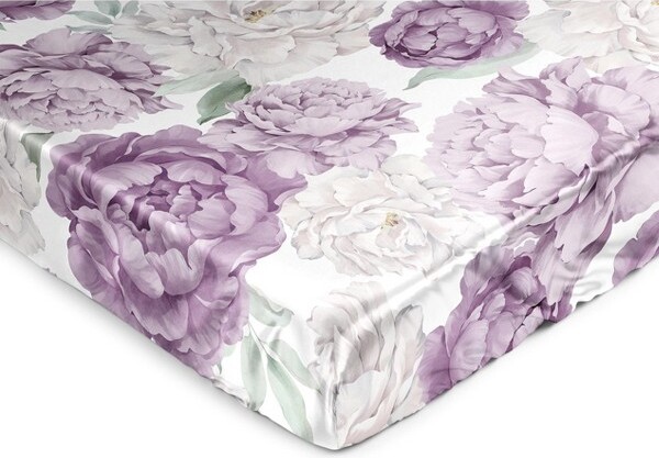Sweet Jojo Designs SweetJojoDesignsGirlSatinFittedCribSheetPeonyFloralGardenPurpleIvoryandGreen