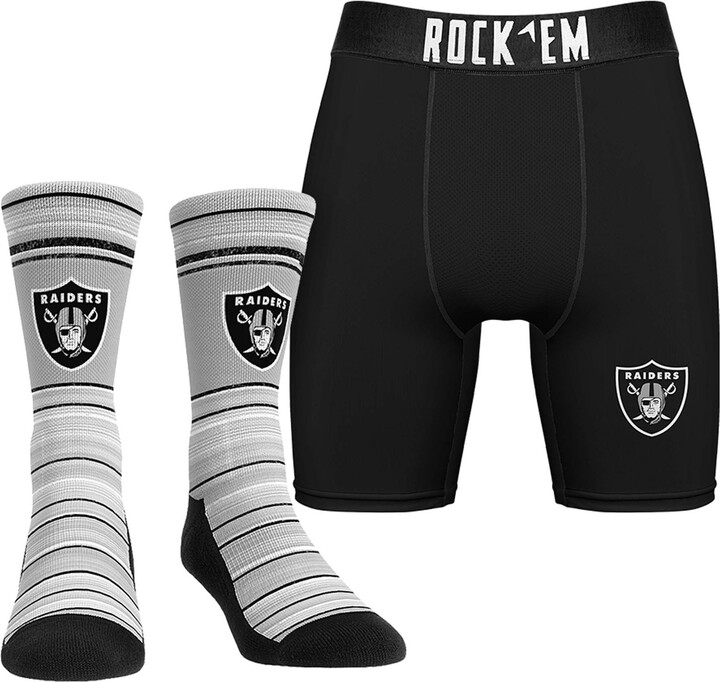 Men's Rock Em Socks Las Vegas Raiders Primary Crew Socks & Boxer Briefs Combo Pack