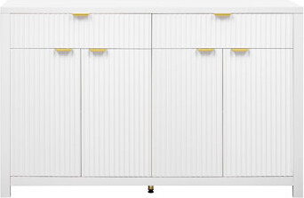 Ebern Designs Wave-Pattern Sideboard Cabinet With 2 Drawers And 4 Doors, 3-Level Adjustable Shelves, Aluminum Arc Handles