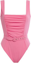 Thumbnail for your product : Nicholas Belted Ruched Stretch-pique Swimsuit