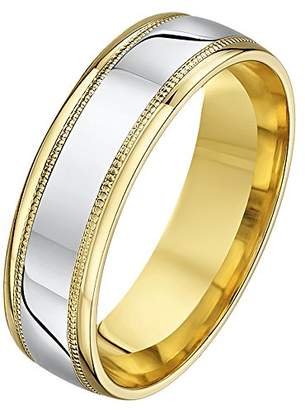 Theia His & Hers 14ct Yellow and White Gold Two-Tone 6mm Millgrain Wedding Ring - Size S