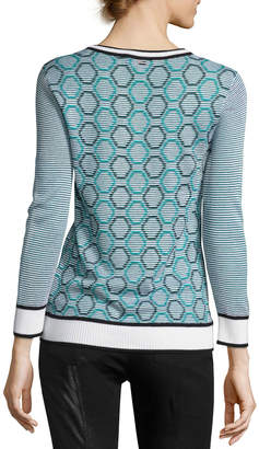 St. John Geometric Jacquard Striped Sweater