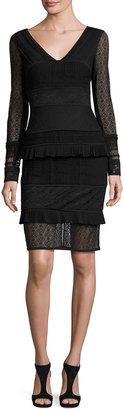 Talbot Runhof Mollie Tiered Mixed-Lace Cocktail Dress, Black