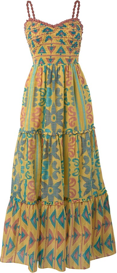 Ash & Eden Yellow Savari - Mustard Smocked Strap Midi Dress