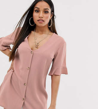 PrettyLittleThing Petite Petite mini dress with button through in dusty pink