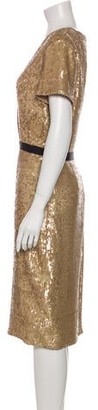 Burberry Plunge Neckline Knee-Length Dress w/ Tags Gold