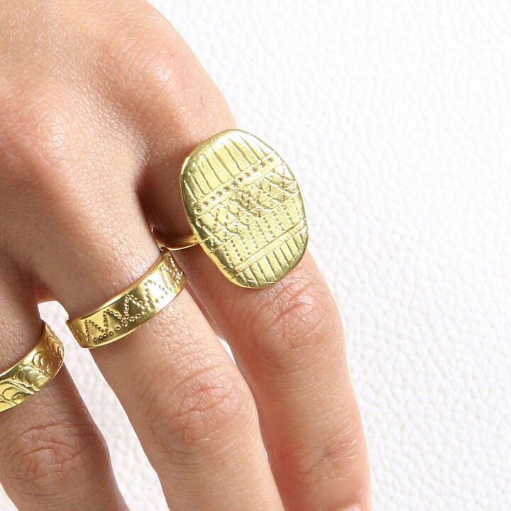 Etsy Big Geometric Gold Ring African Gold Disc Statement For Women Boho Primitive Ethnic Geometric Pattern