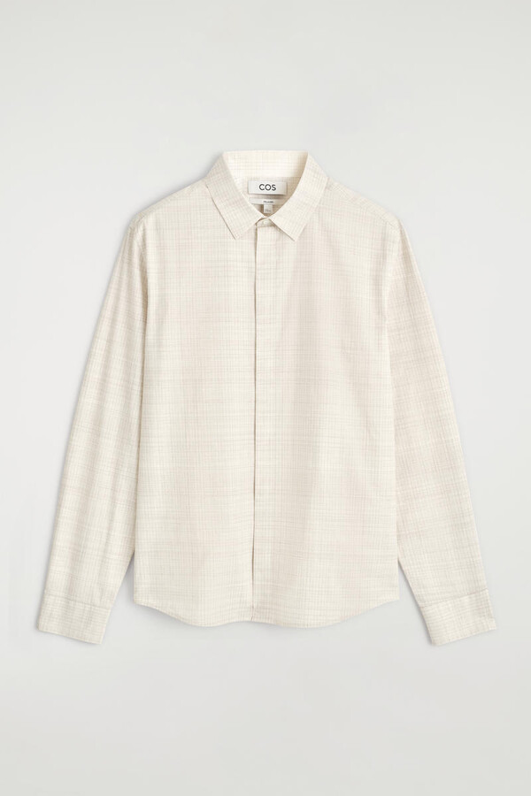 COS Checked Cotton Shirt in Beige