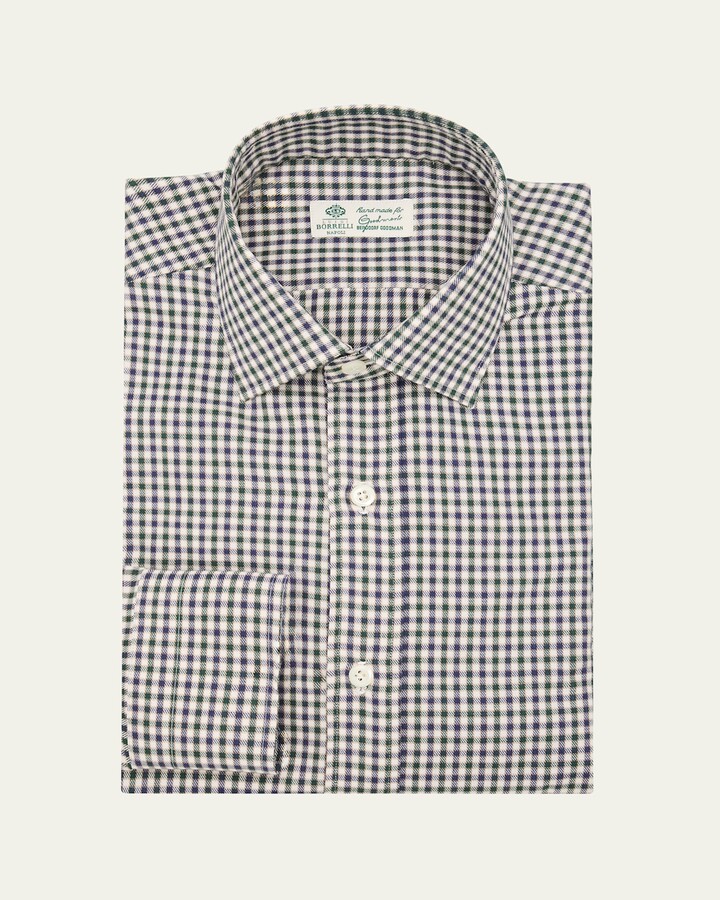 Borrelli Men's Cotton Multi-Check Point Collar Dress Shirt