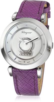 Ferragamo Minuetto Silver Tone Stainless Steel Case and Purple Leather Strap Women's Watch